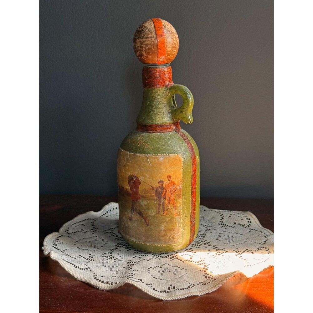Vintage 60s Italian Leather Wrapped Golf Decanter Fausto Corduri Florence Italy